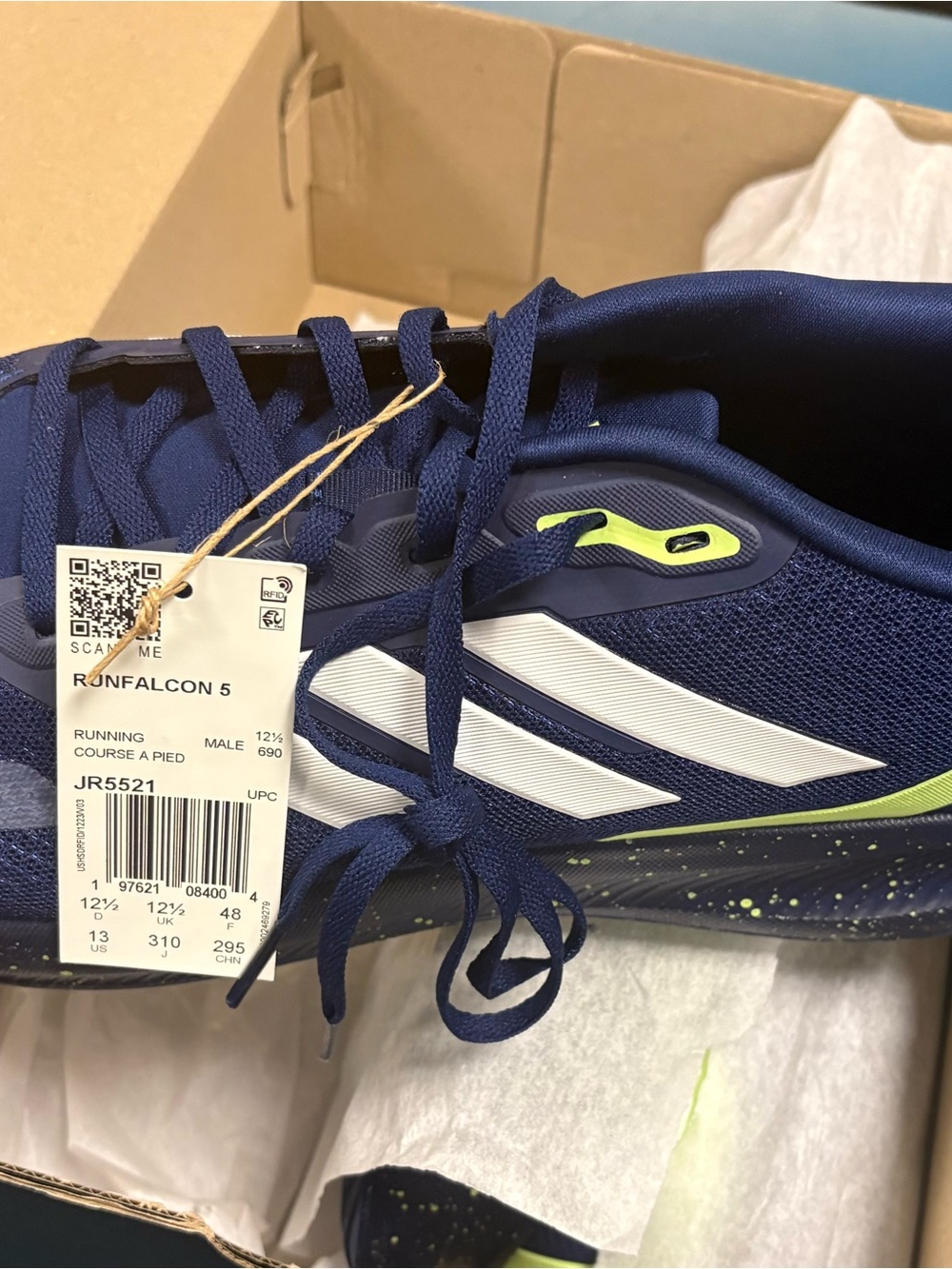 adidas Runfalcon 5 Men's Athletic Shoes - Navy/White with Lime Accent